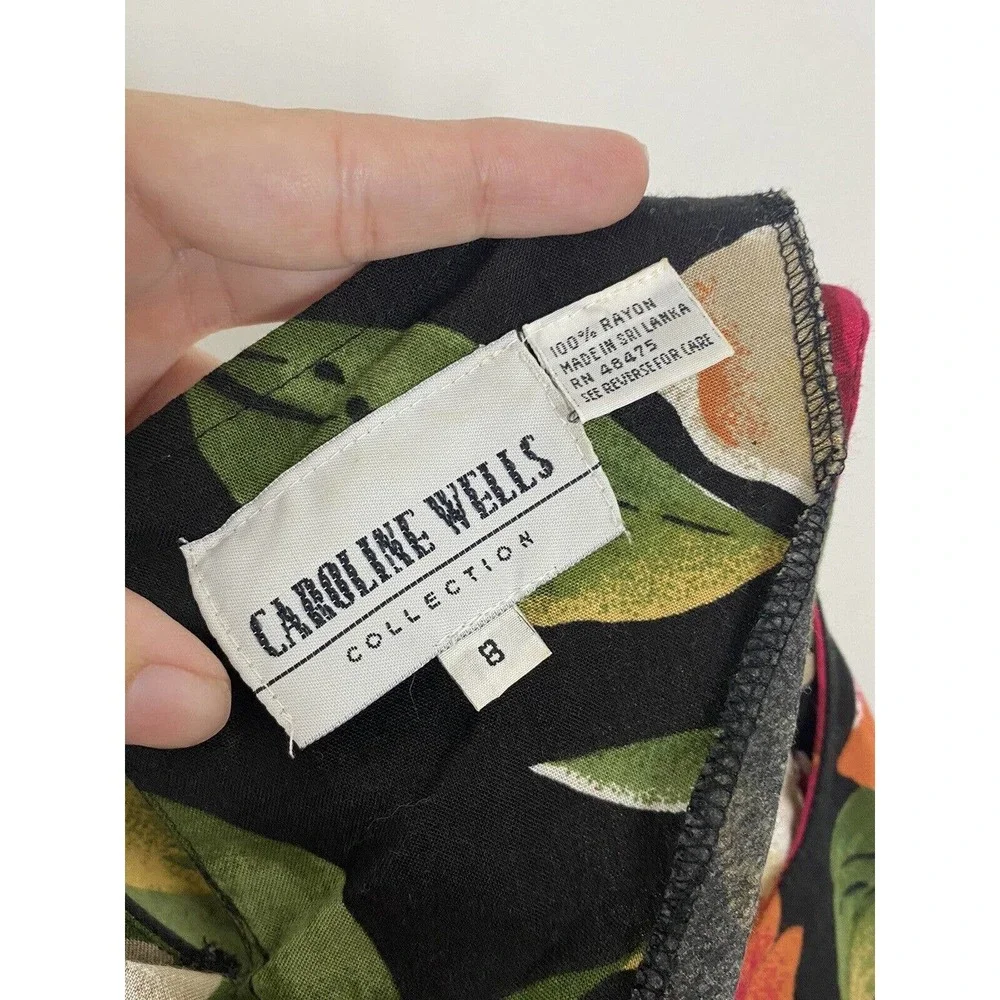 Caroline Wells Vintage Floral Rose Print Sleeveless Flare Dress Size 8 N1 - Picture 4 of 4